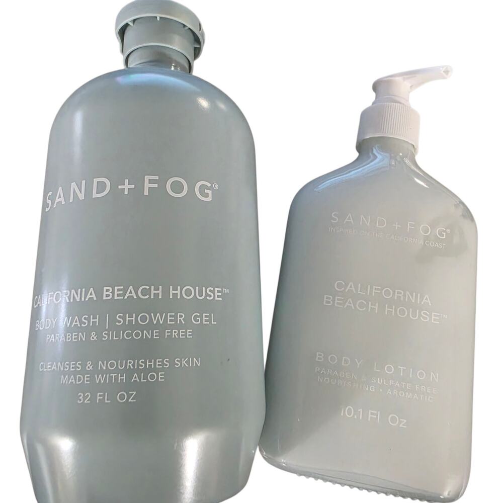 Set of 2 Sand + Fog OCEAN BEACH HOUSE Body Wash Shower Gel & Body Lotion